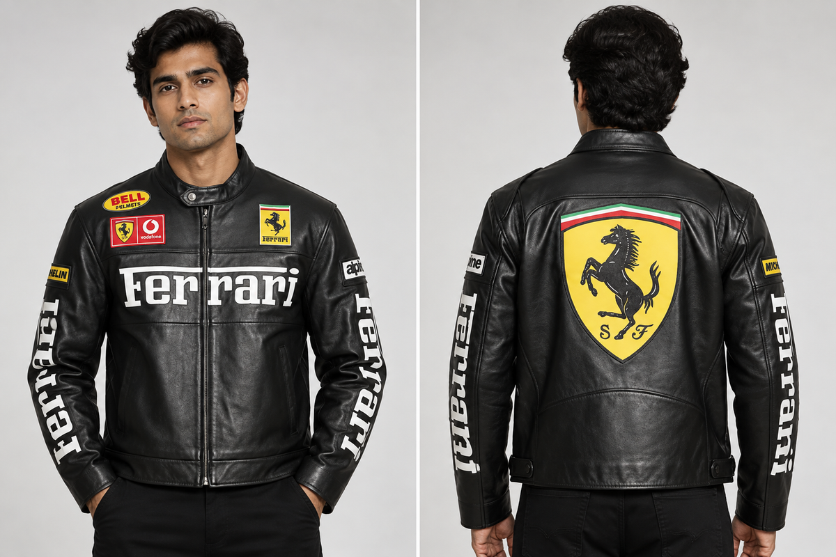 Black Ferrari Phantom Leather Jacket | F-1 Edition | ModYourself