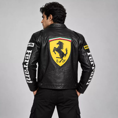Black Ferrari Phantom Leather Jacket | F-1 Edition | ModYourself