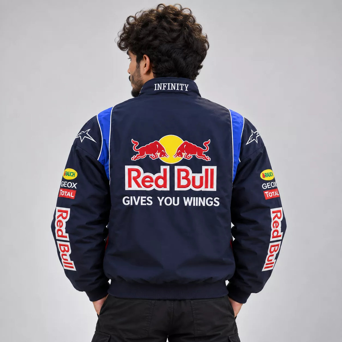 Navy Blue Redbull Embroidery Parachute Jacket