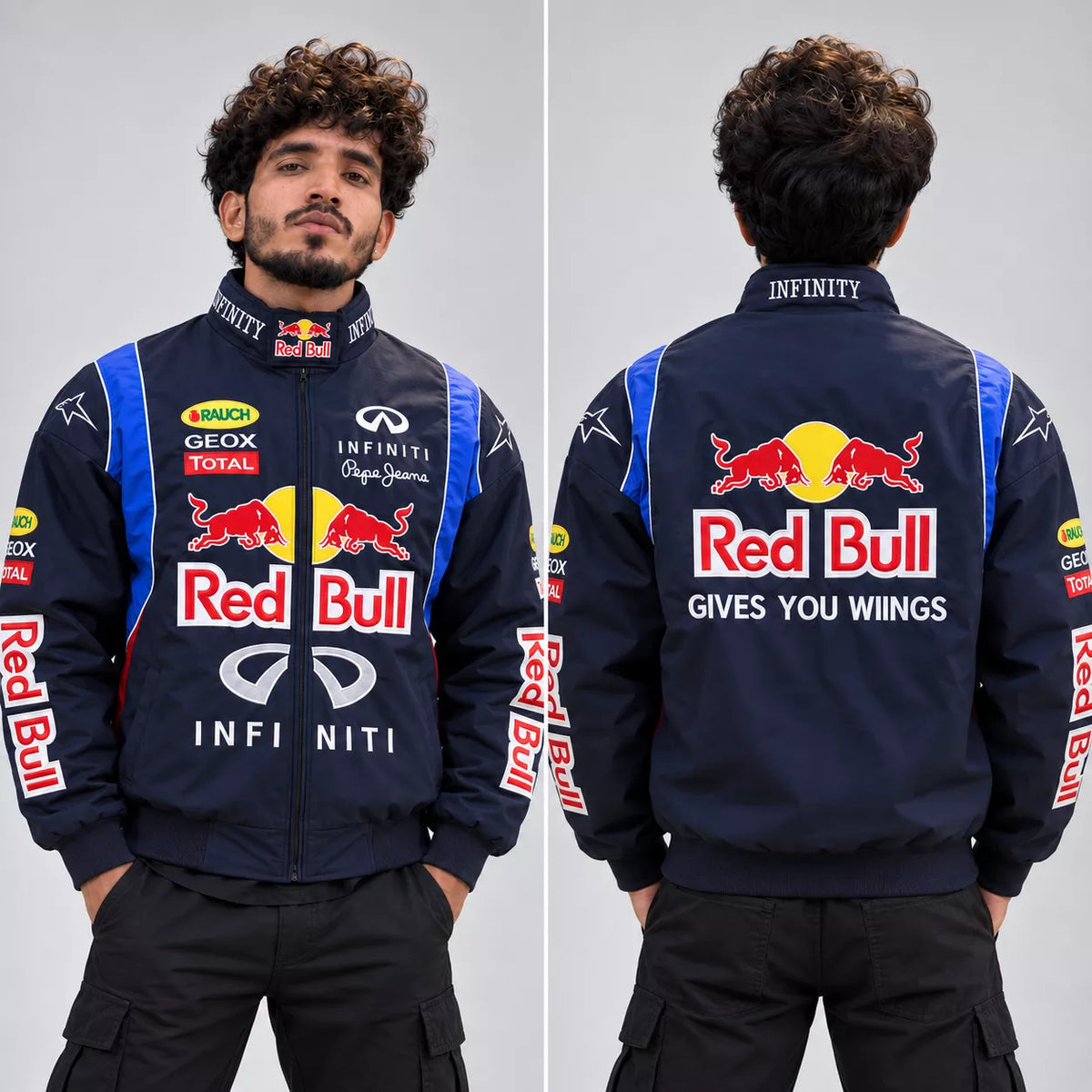 Navy Blue Redbull Embroidery Parachute Jacket