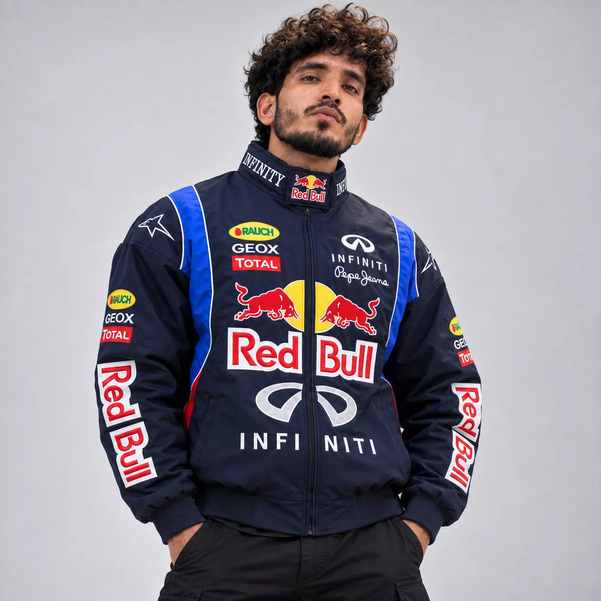 Navy Blue Redbull Embroidery Parachute Jacket