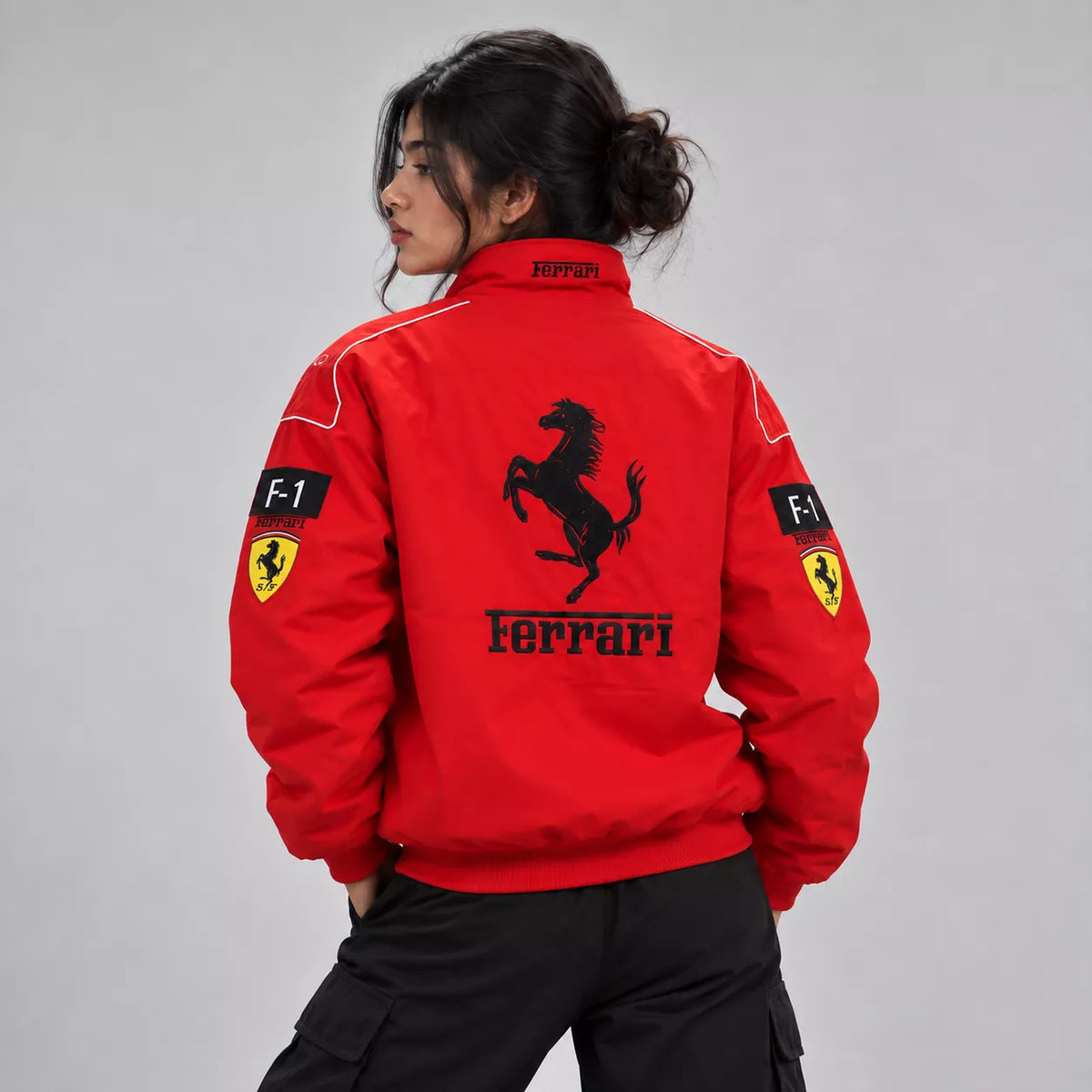 Red Ferrari Embroidery Parachute Jacket