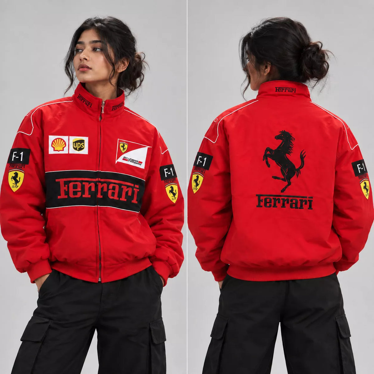 Red Ferrari Embroidery Parachute Jacket