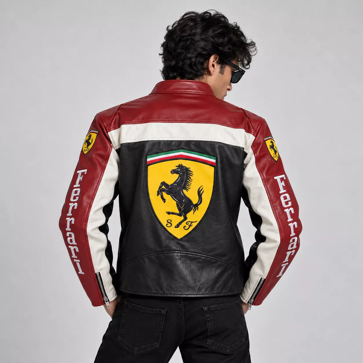 Red & Black Ferrari Leather Jacket
