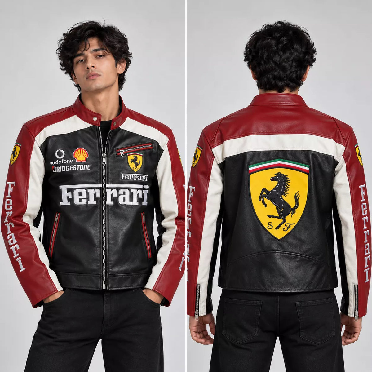 Red & Black Ferrari Leather Jacket