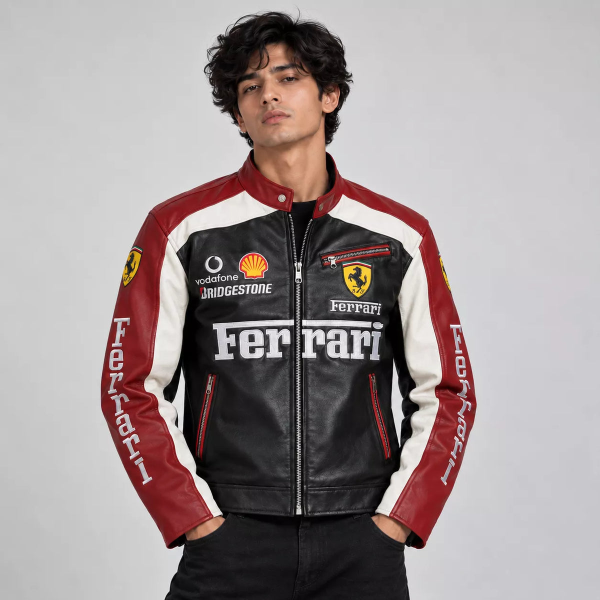 Red & Black Ferrari Leather Jacket