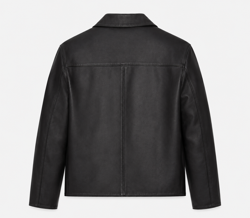 Model wearing ModYourself Merlot Leather Jacket in premium faux leather with a rich burgundy finish and luxury tailored fit.