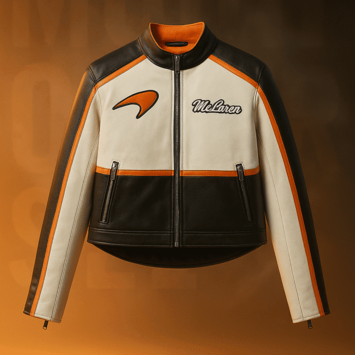 Black Cream Orange Leather Racing Jacket – McLaren Collection