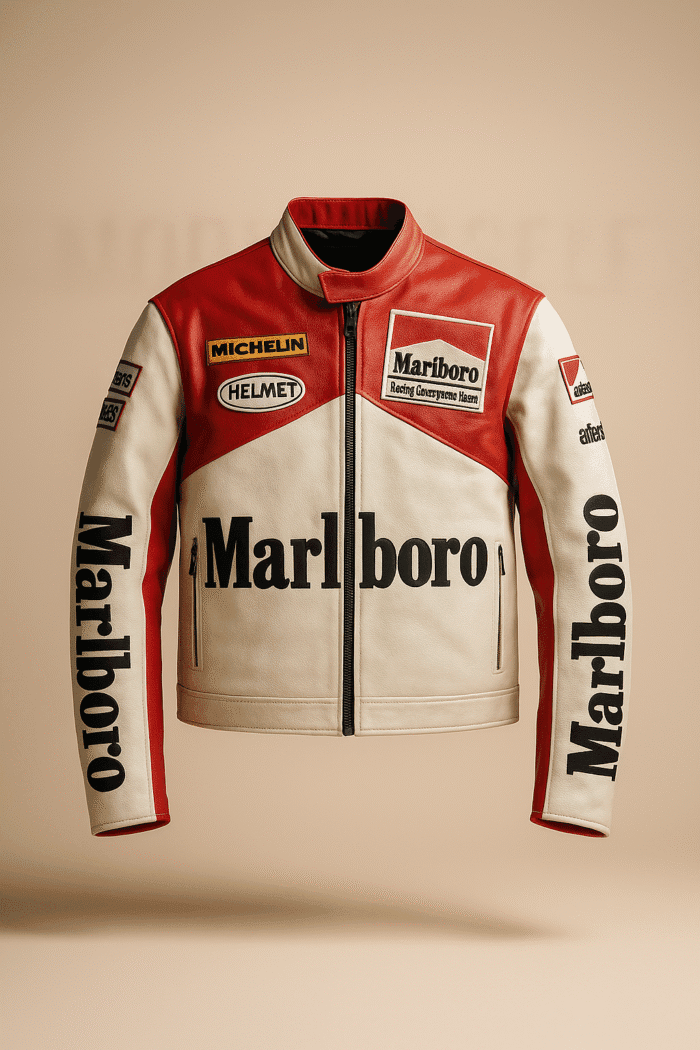 ModYourself Marlboro Racer Leather Jacket with red & white racing panels