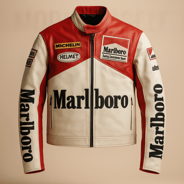 ModYourself Marlboro Racer Leather Jacket with red & white racing panels