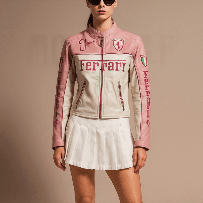 Ferrari Pink & White Rose Luxe Leather Jacket